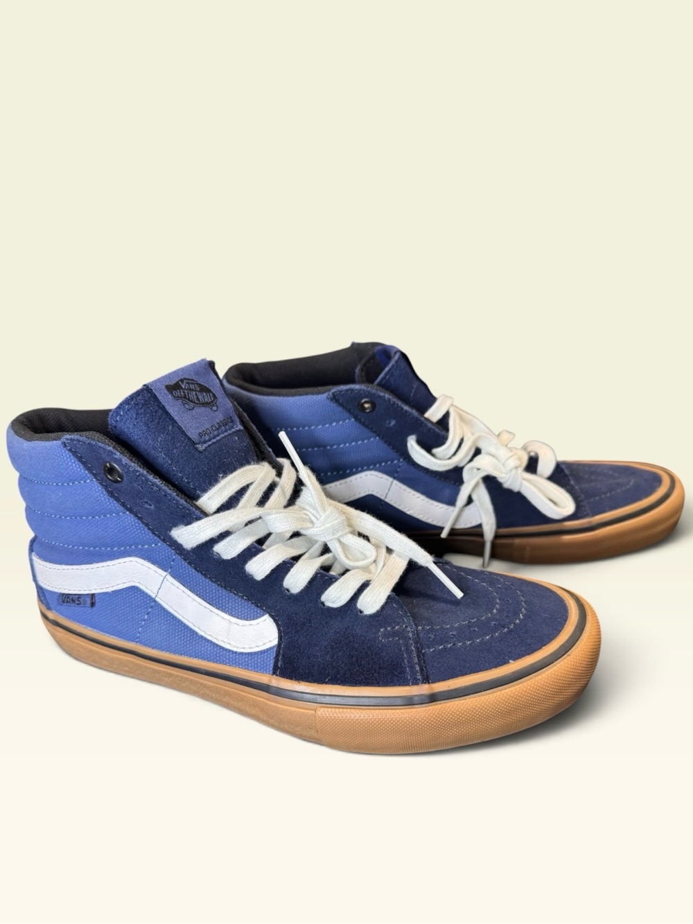 Vans Blue High-Top Sneakers with White Stripe and Gum Sole Size 8